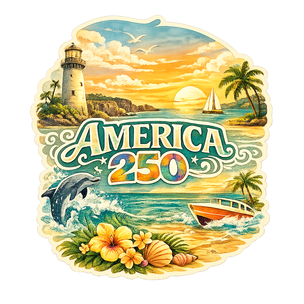 Sticker: America 250 Beach Scene