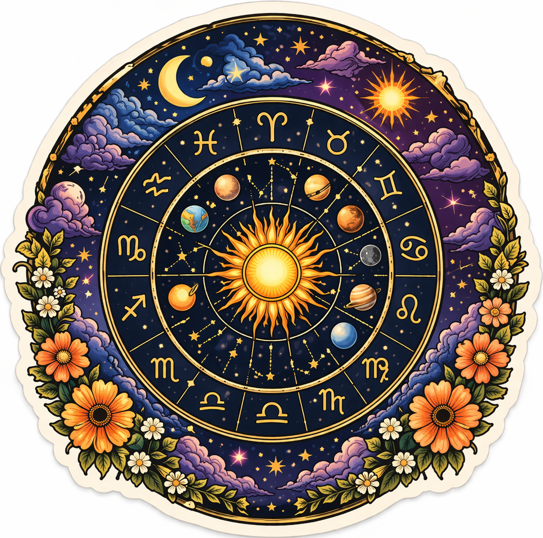 Sticker: Celestial Zodiac Wheel