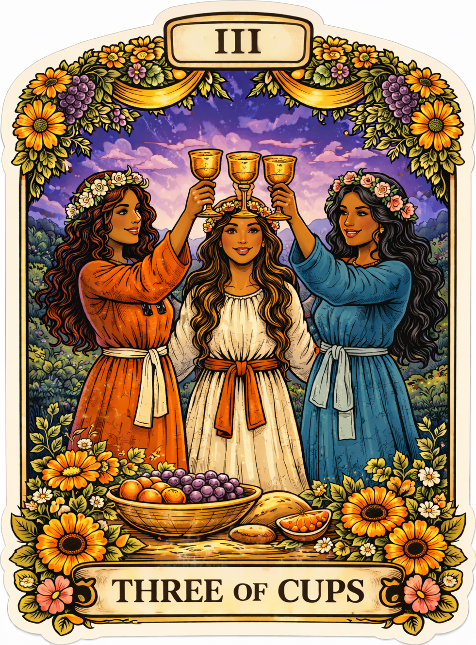 Sticker: Three of Cups Tarot