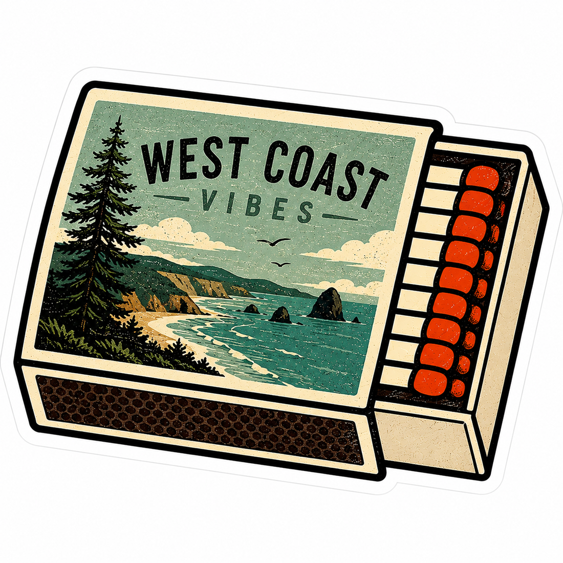 Sticker: West Coast Vibes Mountain Matchbox - Namedrop