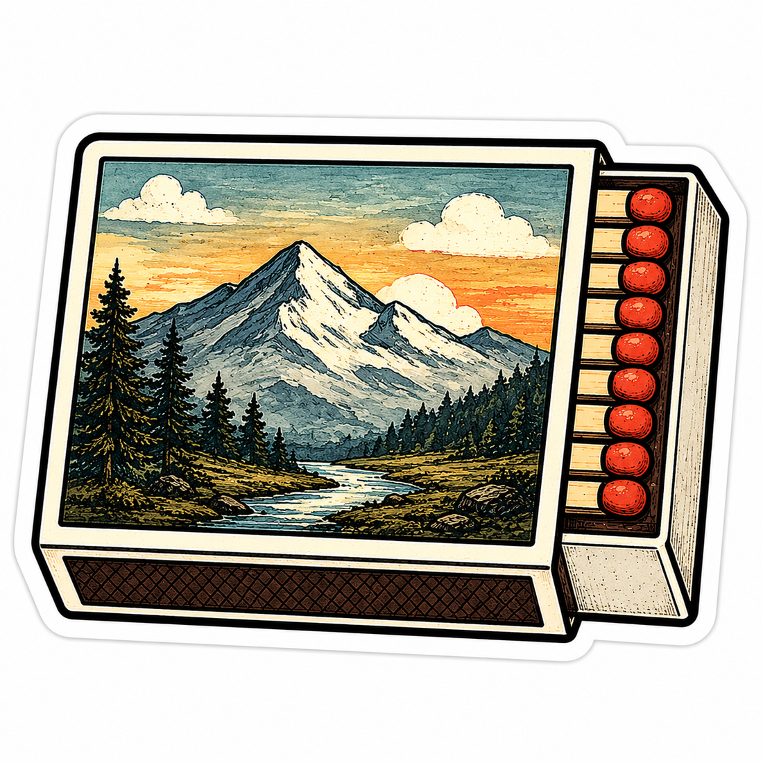 Sticker: Mountain Lake Reflection Matchbox - Namedrop