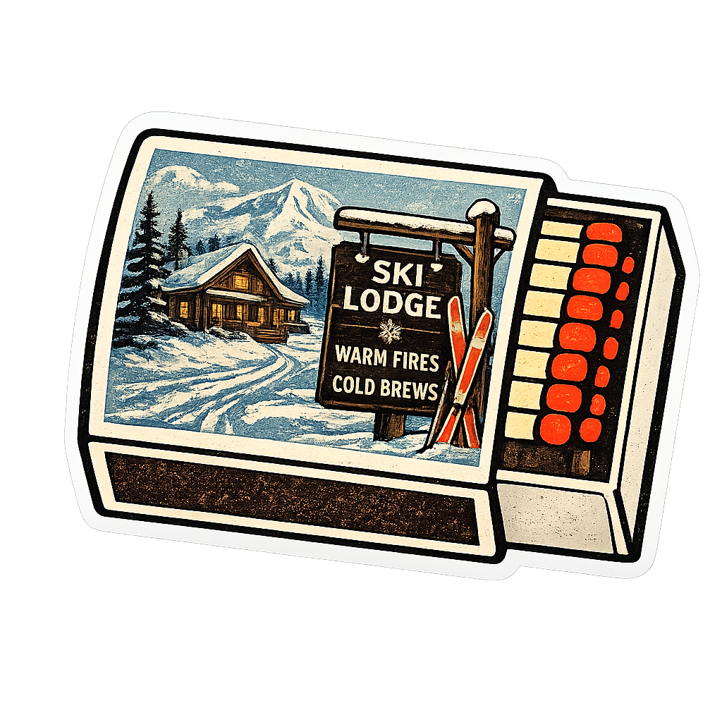 Sticker: Snowy Cabin Matchbox - Namedrop