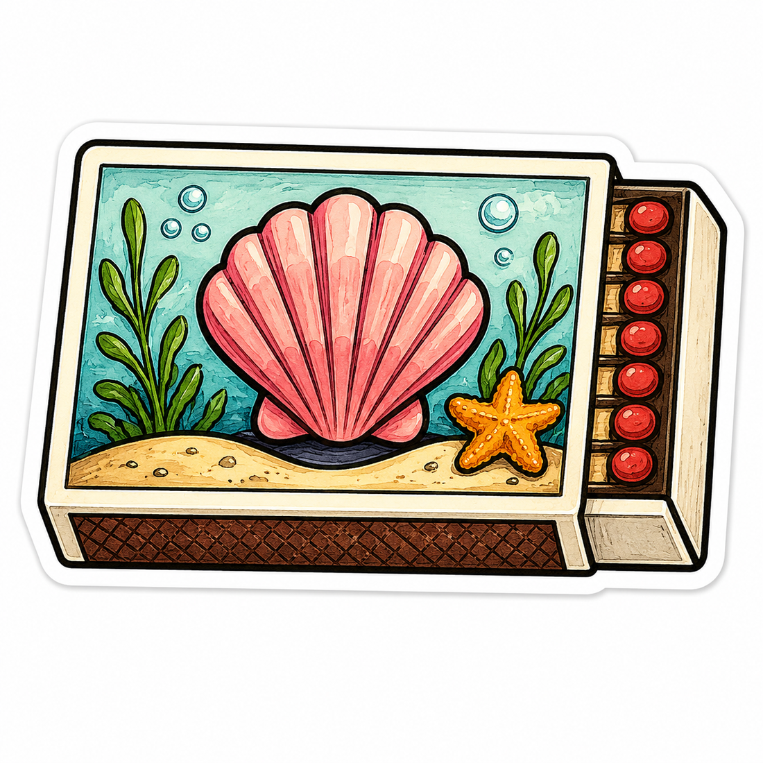Sticker: Pink Scallop Shell Matchbox - Namedrop