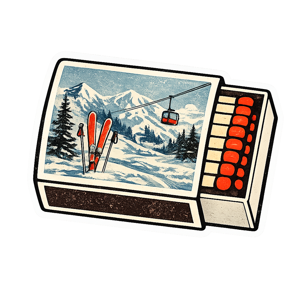 Sticker: Winter Ski Mountain Matchbox