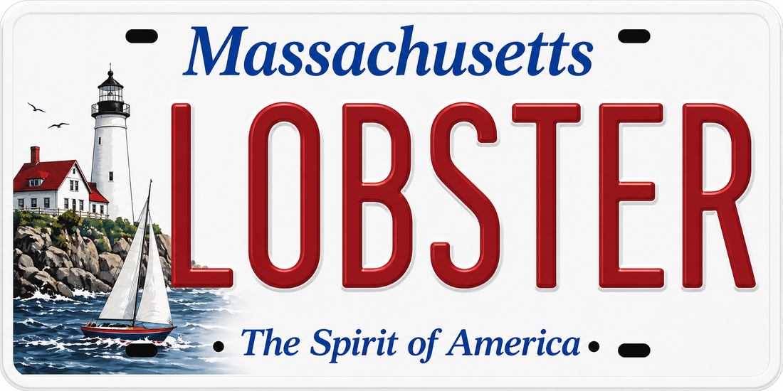 Sticker: Massachusetts LOBSTER License Plate - Namedrop