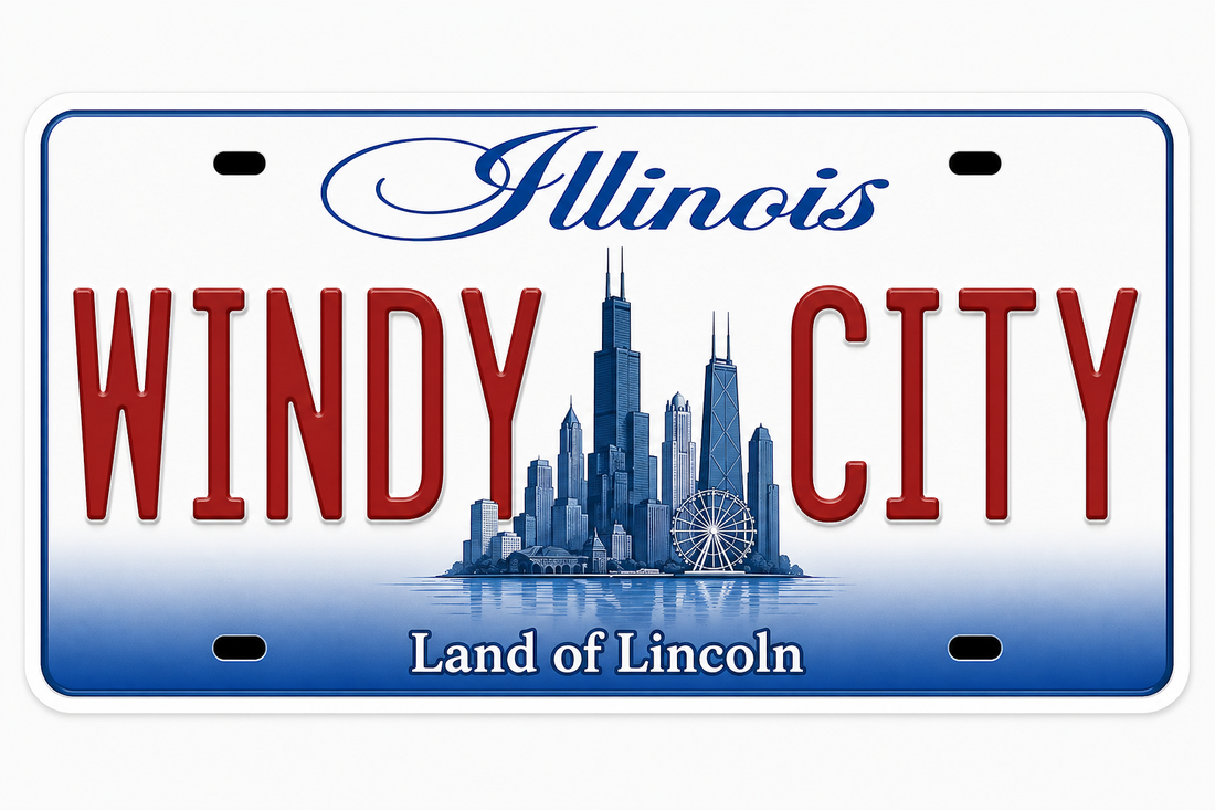 Sticker: Illinois WINDY CITY License Plate - Namedrop