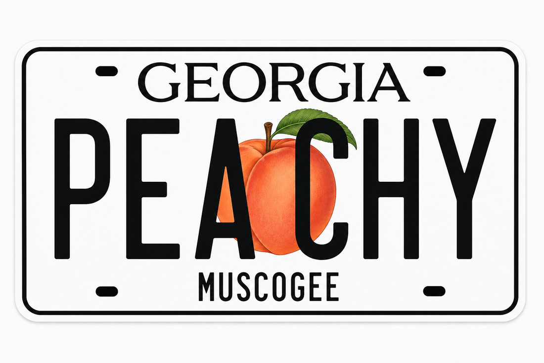 Sticker: Georgia PEACHY License Plate