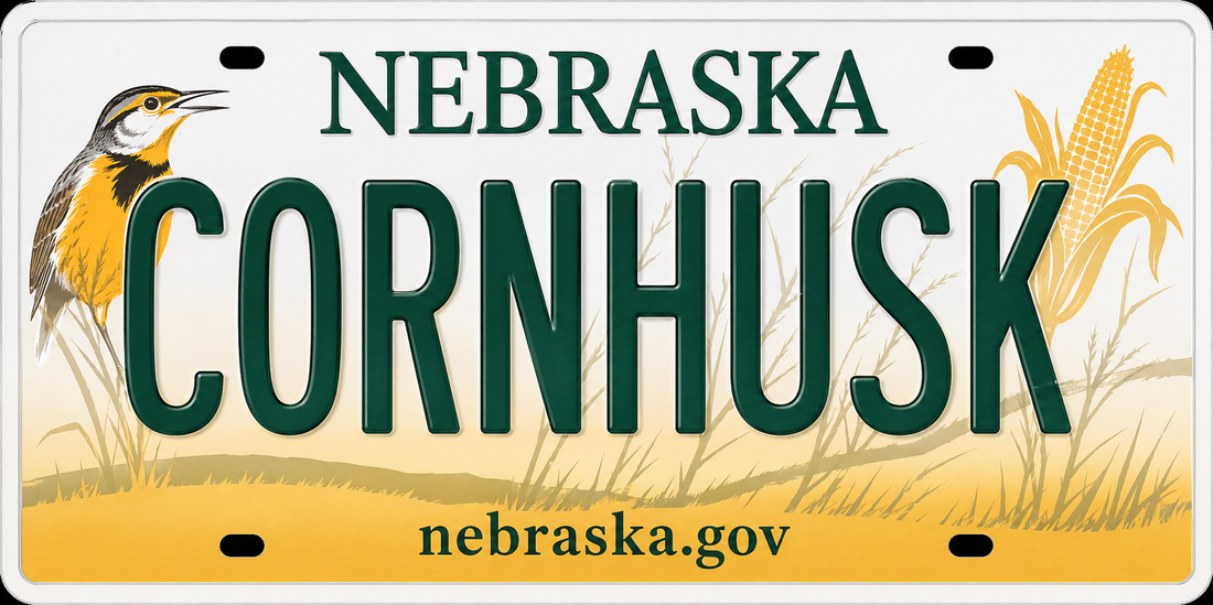 Sticker: Nebraska CORNHUSK License Plate - Namedrop