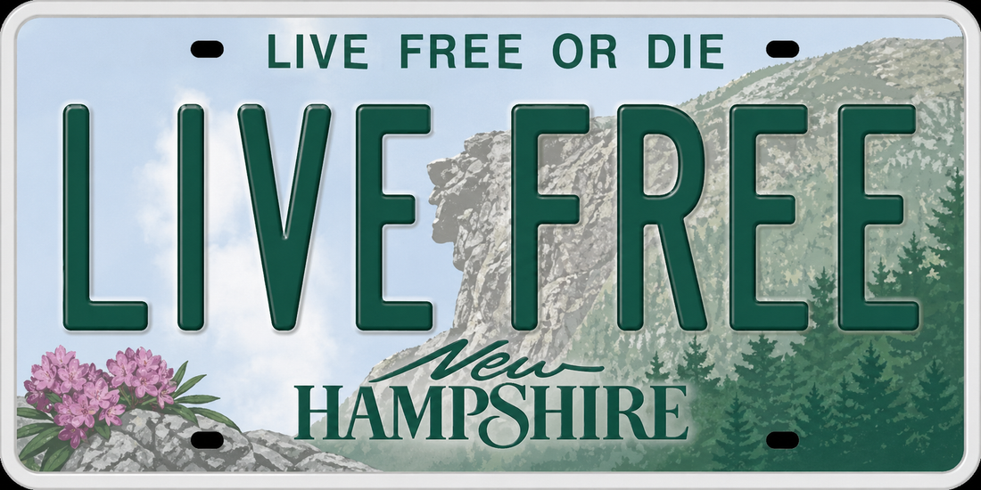 Sticker: New Hampshire LIVE FREE License Plate