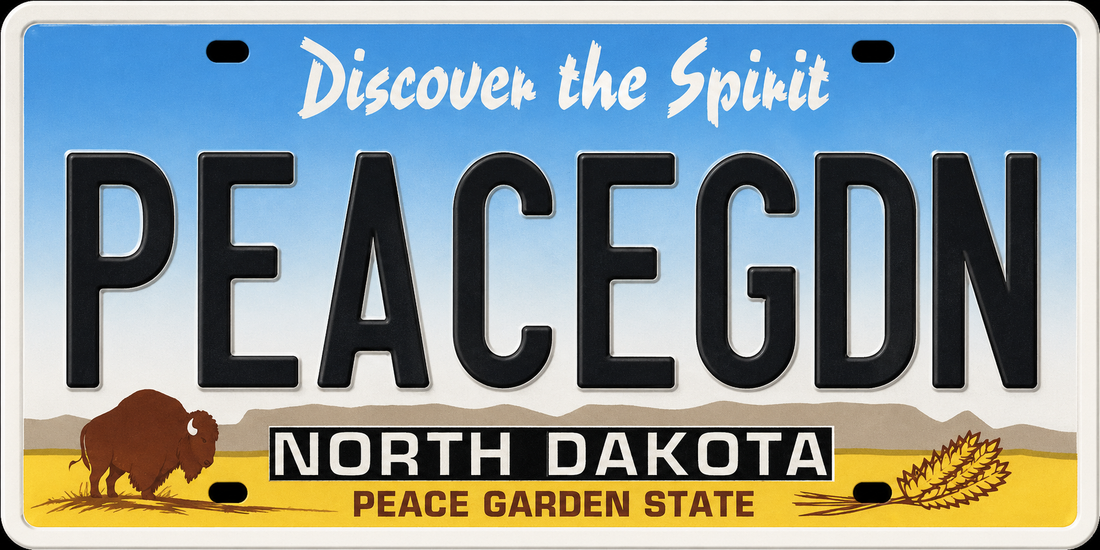 Sticker: North Dakota PEACEGDN License Plate