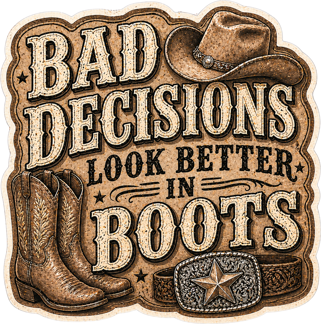 Sticker: Bad Decisions Look Better in Boots Brown