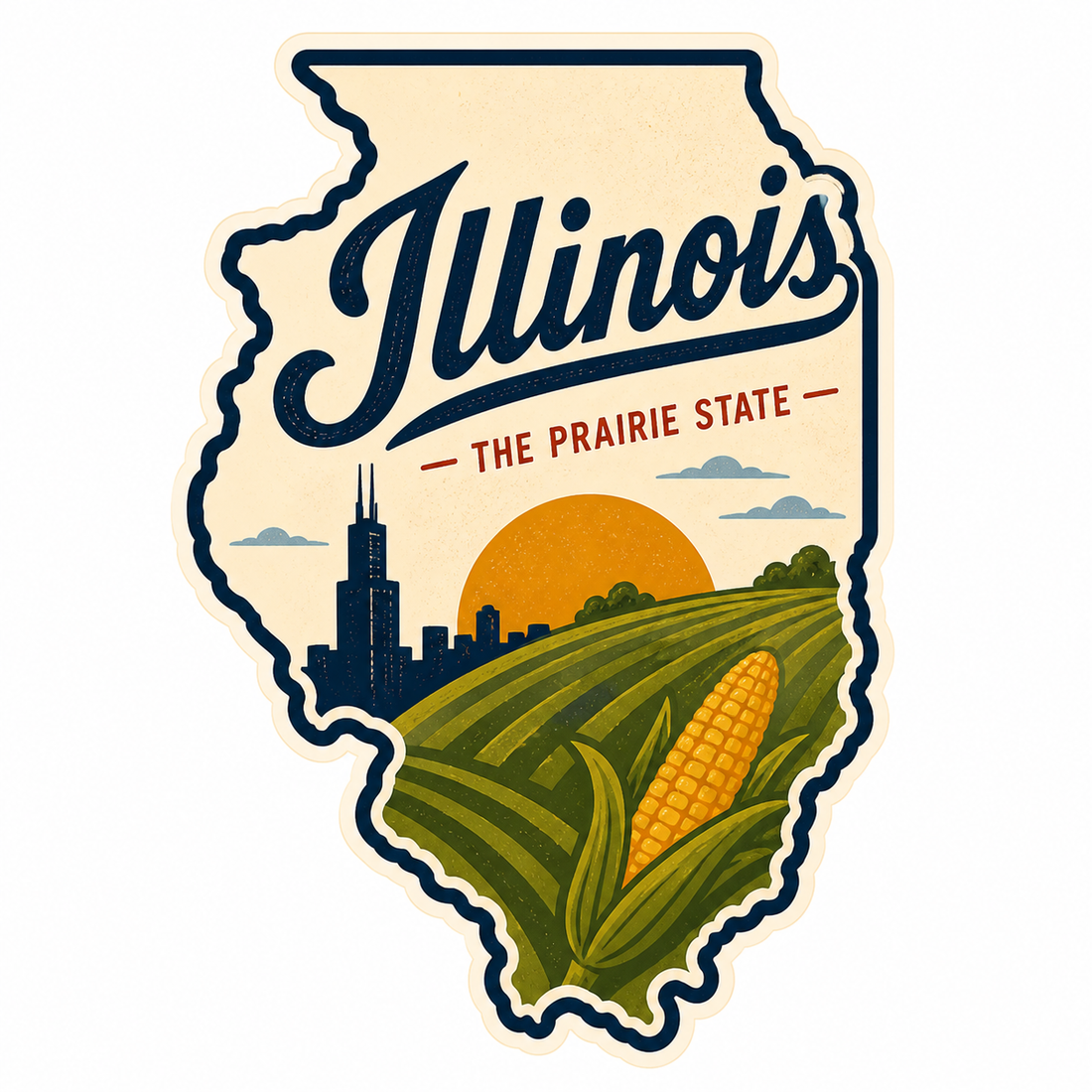 Sticker: Illinois Prairie State Script - Namedrop