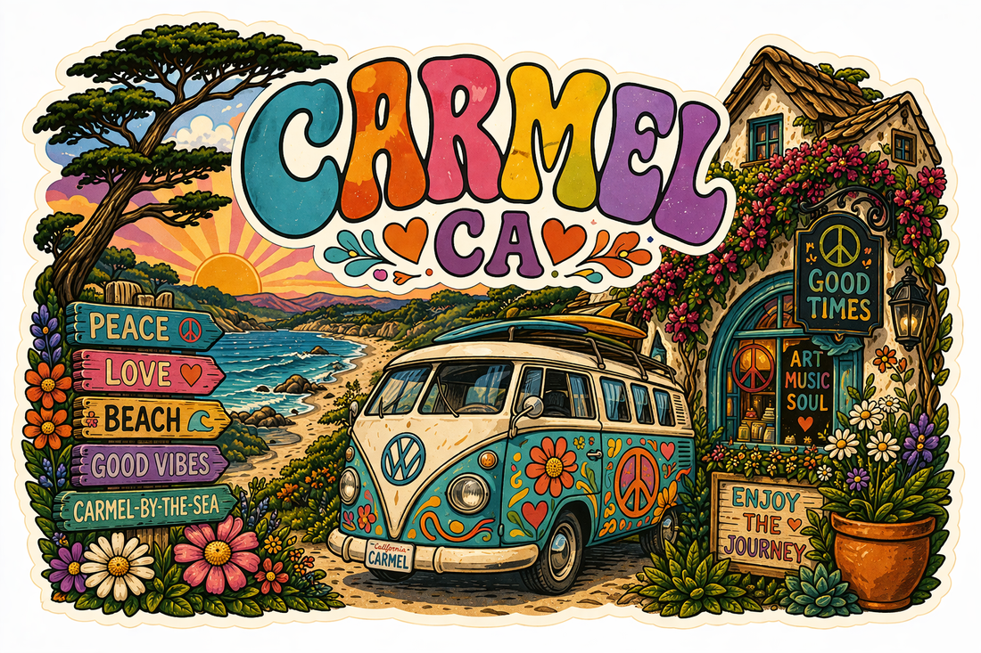 Sticker: Carmel CA VW Bus