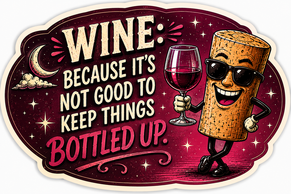 Sticker: Wine because its not good to keep things bottled up - Namedrop