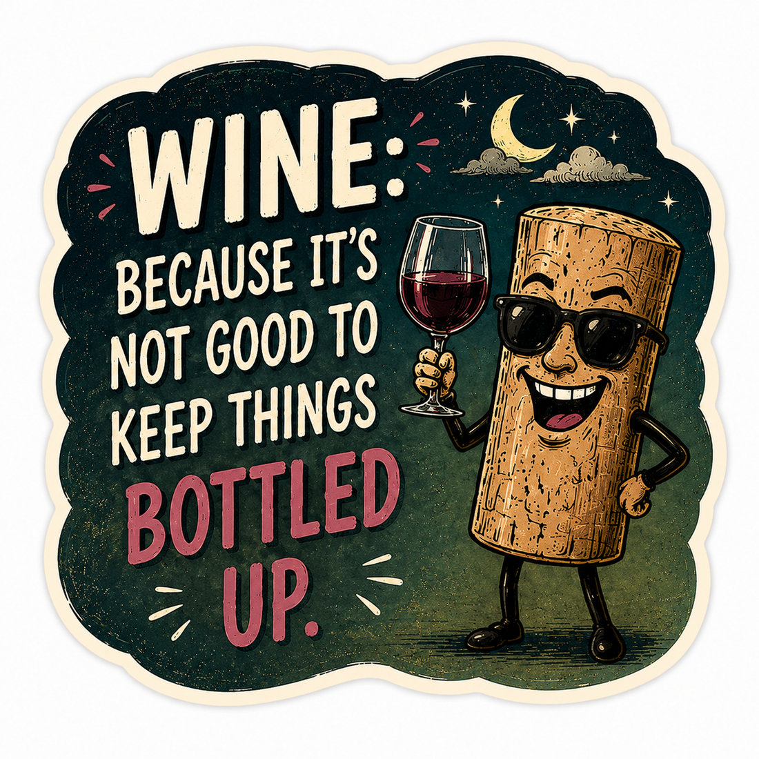 Sticker: Wine because its not good to keep things bottled up green background - Namedrop