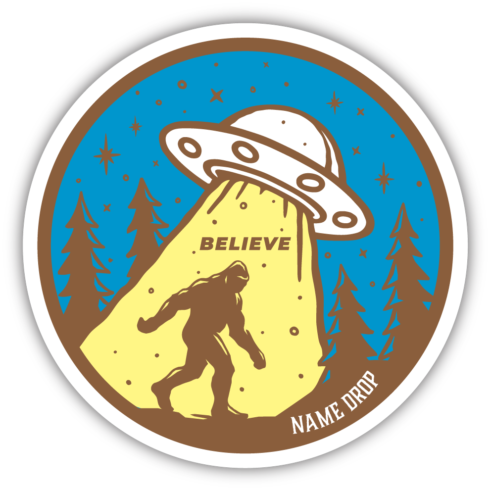 Sticker: Believe, UFO and Sasquatch - Pack of 24