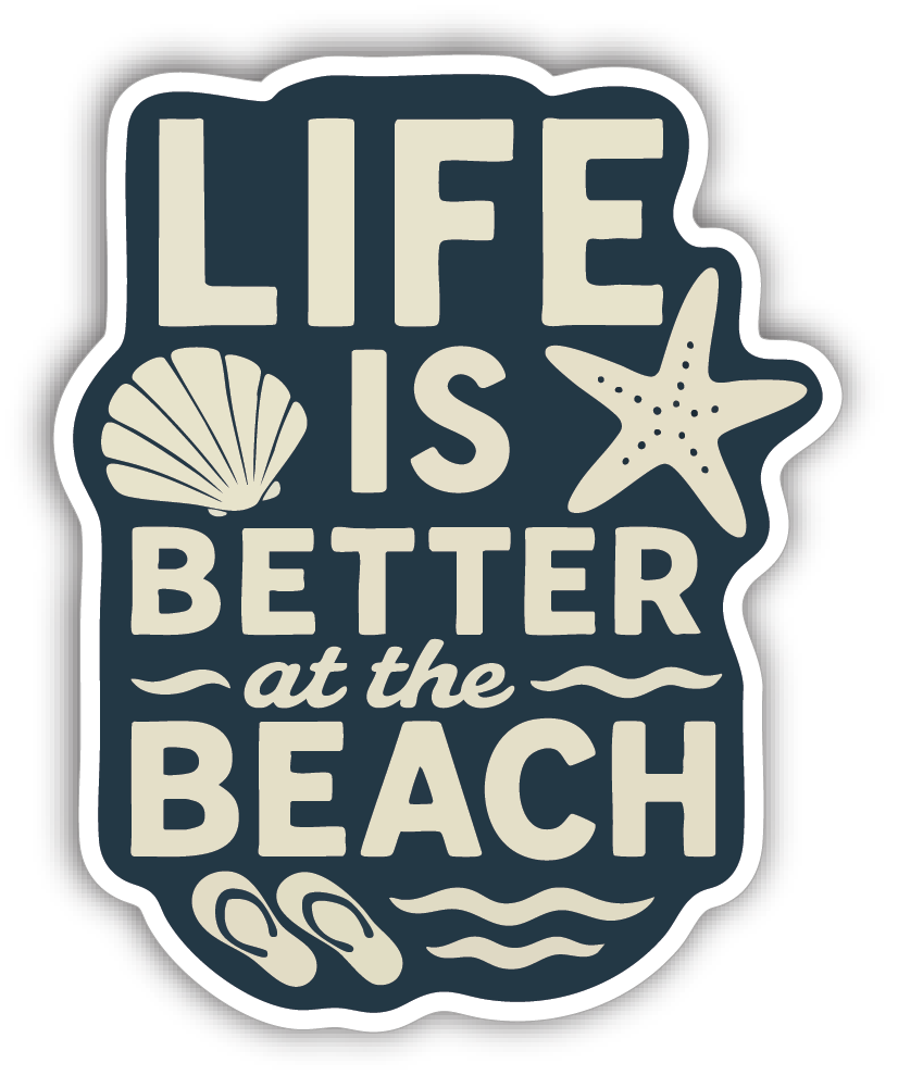 Sticker: Life is Better at the Beach with Blue color - Namedrop - Pack of 24