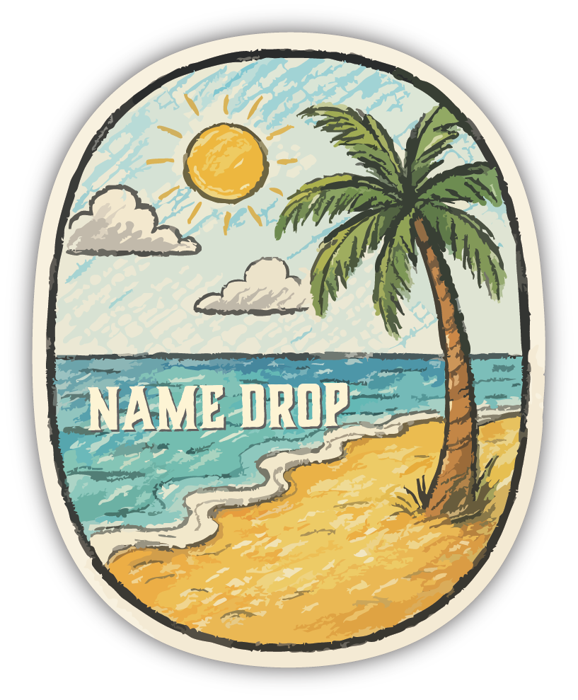 Sticker: Beach Scene Sketch - Namedrop - Pack of 24