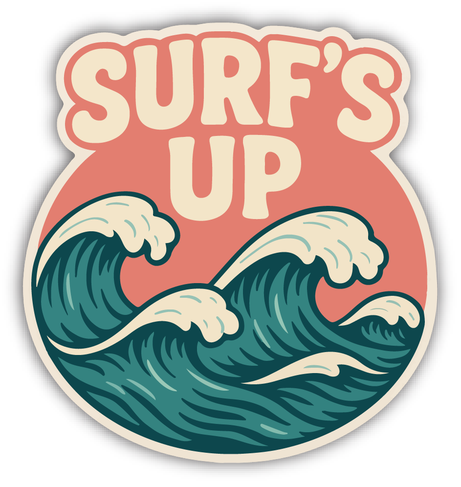 Sticker: Surf's Up with Wave - Namedrop - Pack of 24