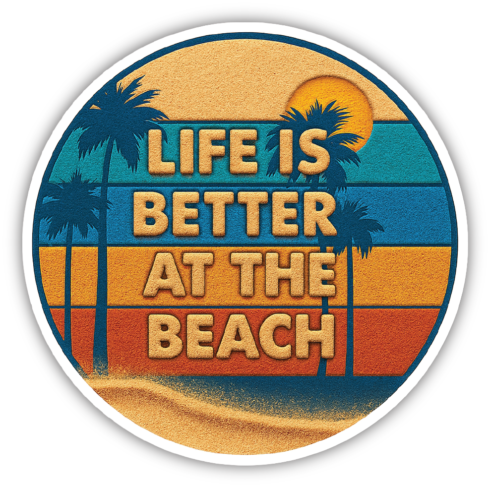 Sticker: Life is Better at the Beach Textured - Namedrop - Pack of 24