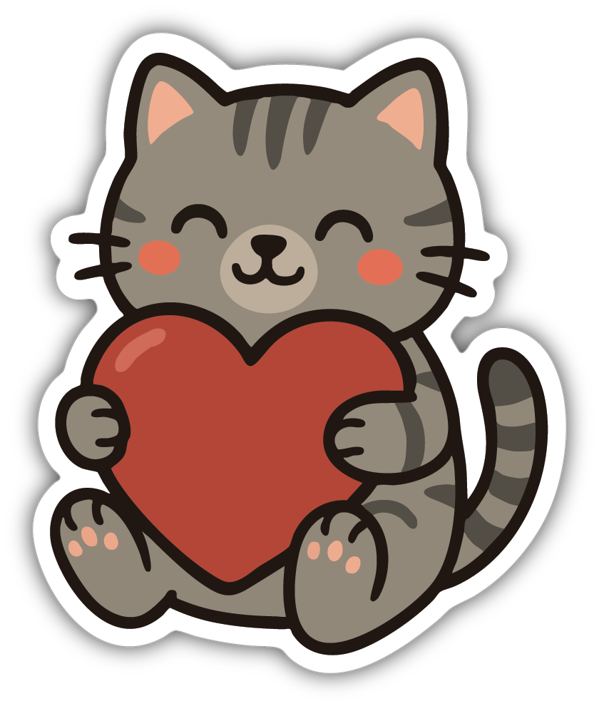 Sticker: Cat Hugging Heart - Pack of 24