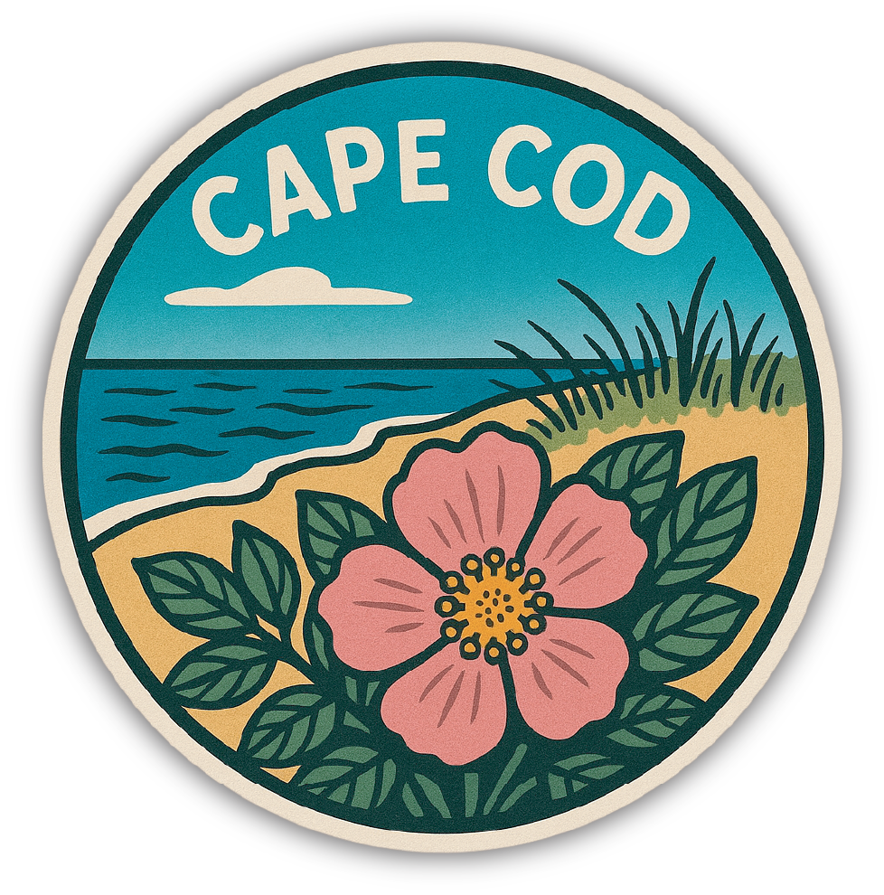 Sticker: Retro Coastal Badge with Beach Rose - Namedrop - Pack of 24