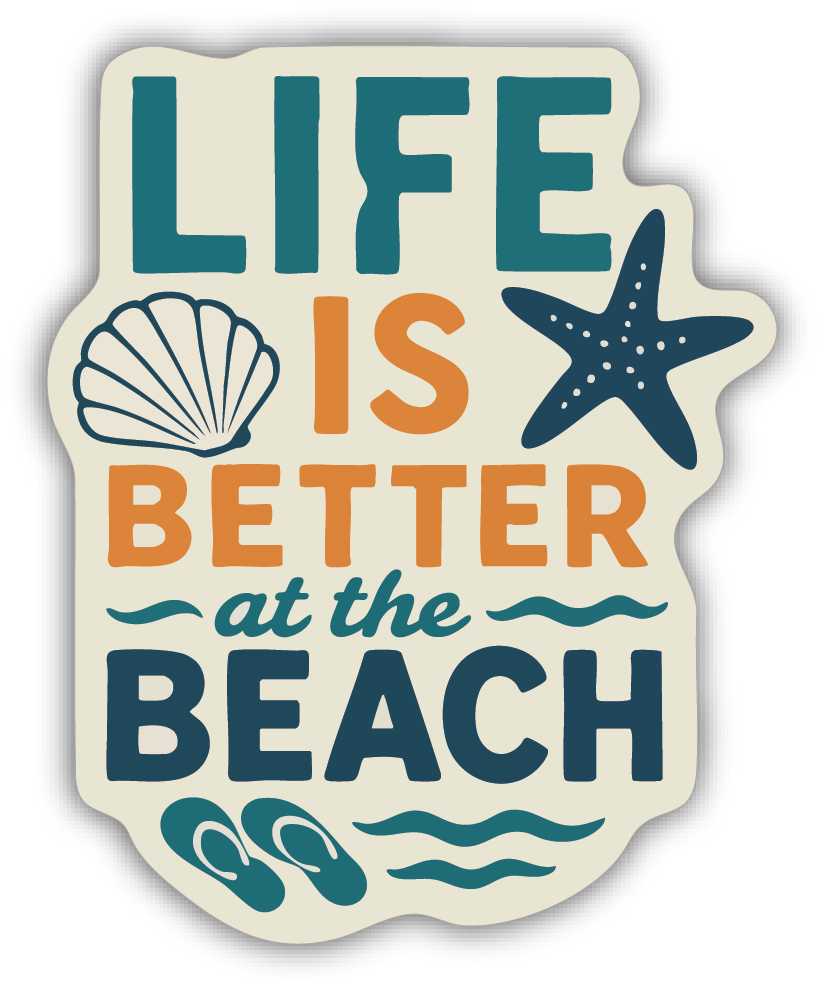Sticker: Life is Better at the Beach with Sand color - Namedrop - Pack of 24