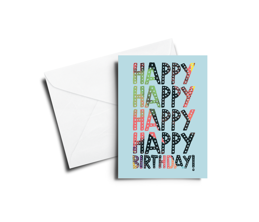 Greeting Card: Happy Happy Birthday - Light Blue - Pack of 6
