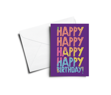 Greeting Card: Happy Happy Birthday - Purple - Pack of 6