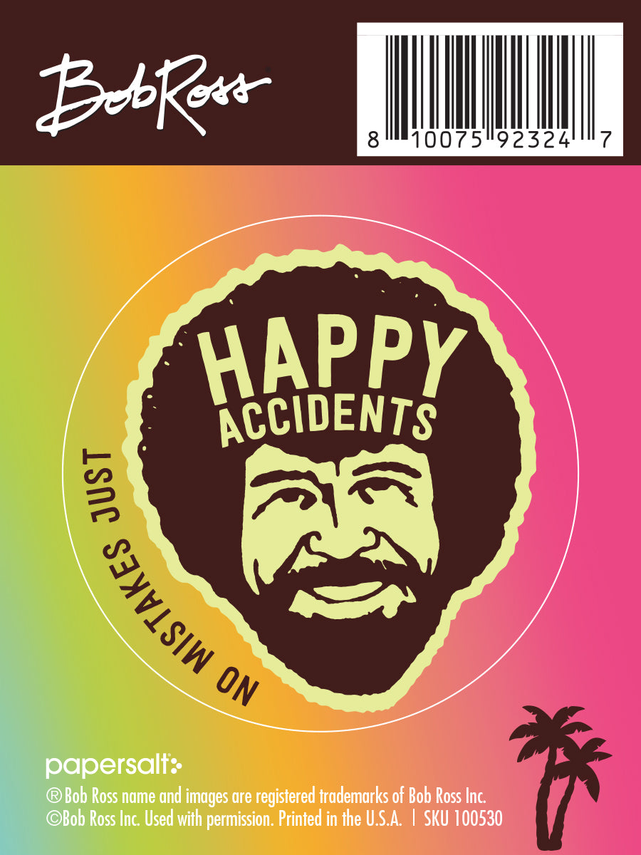 Sticker: Bob Ross, "Happy Accidents" - Pack of 6