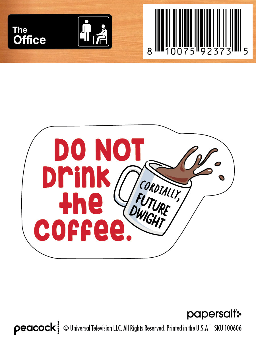 Sticker: The Office, Do Not Drink the Coffee - Pack of 6