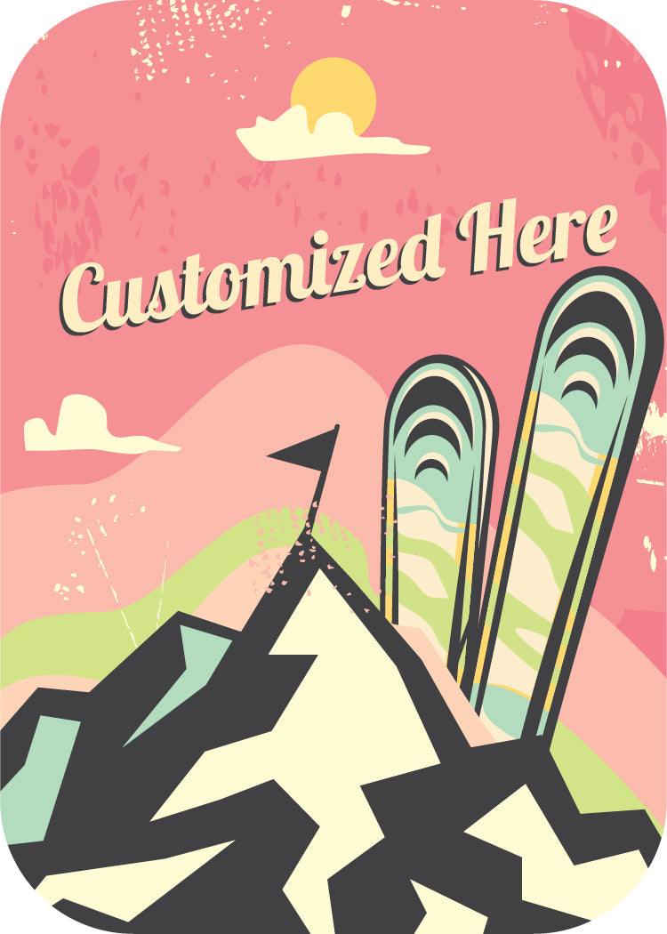 Customized Skis and Mountain Pink Background [Design 24]