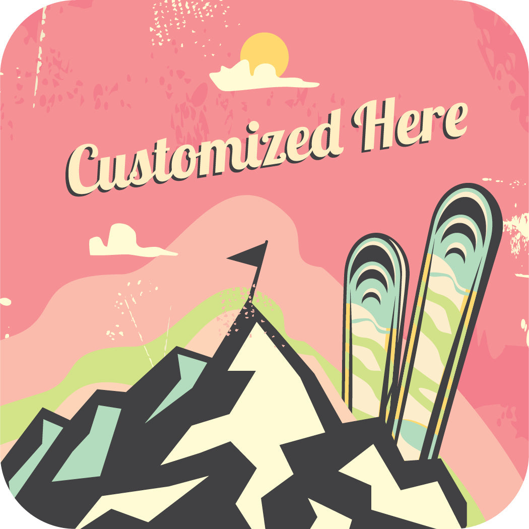 Customized Skis and Mountain Pink Background [Design 24]