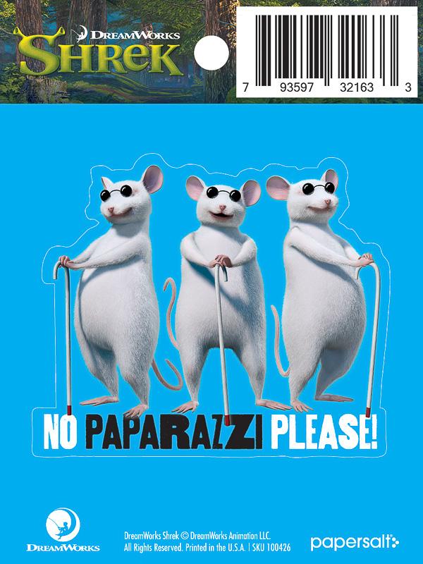 Sticker: Shrek, Three Blind Mice No Paparazzi Please - Pack of 6
